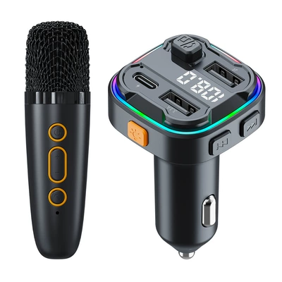 Car Bluetooth FM Transmitter without USB Karaoke Microphone Car MP3 Music Player Fast Charging Car Charger (Car mp3) - c25