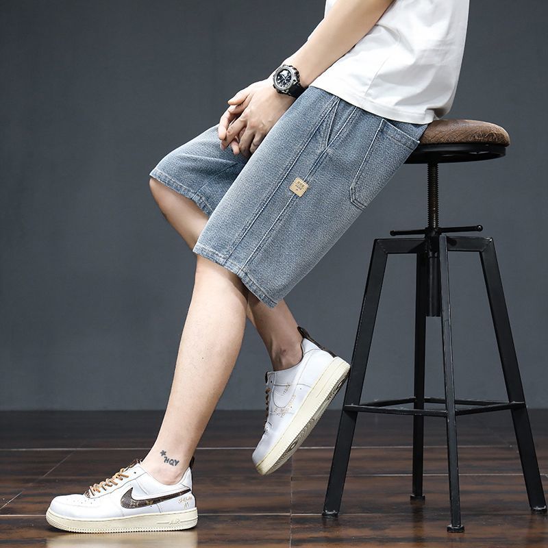 Pantalones Cortos de Mezclilla de 5 Puntos para Hombre de Fibra Sintética Corte Recto para Uso Diario