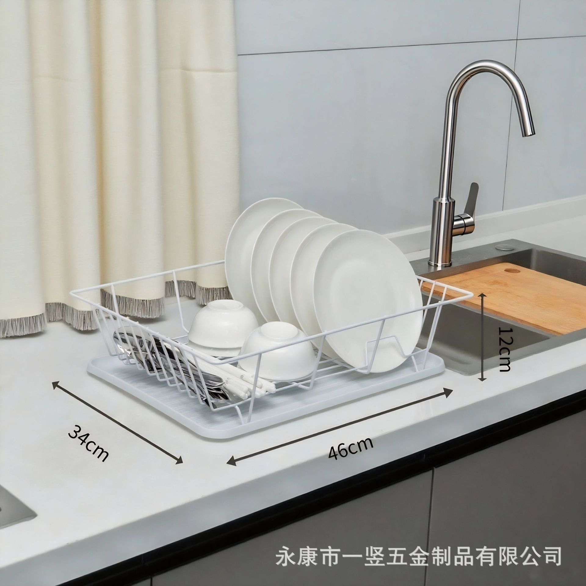 Rejilla de drenaje de cocina Rejilla de platos de una sola capa con mango de madera Jaula de palillos Rejilla de platos Encimera Fregadero multifuncional Rejilla de drenaje