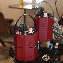 2024圣诞节礼盒包装空盒子抱抱桶八边形牛轧糖果雪花酥饼干新年