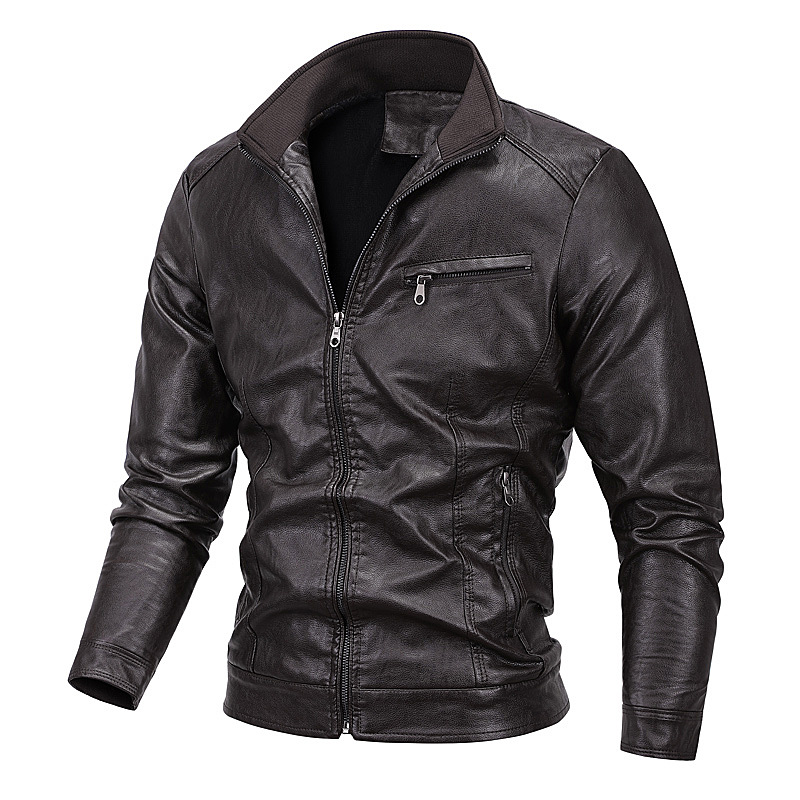Transfronterizo Amazon pu chaqueta de cuero otoño y invierno nuevo hombre locomotora chaqueta de cuero de veludo juvenil chaqueta de tamaño grande chaqueta