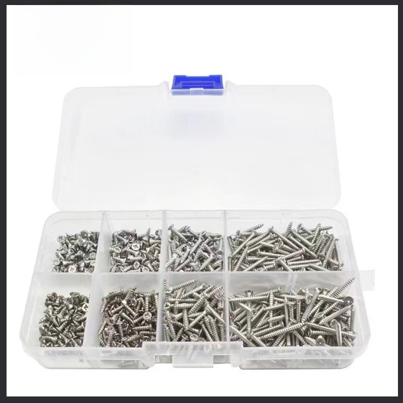 국경 간 폭발 800PCS M2 KA 셀프 태핑 스크류 세트 박스 탄소강 크로스 플랫 헤드 셀프 태핑 스크류 세트