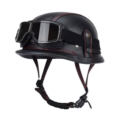 Retro Half Helmet, Motosiklet dəbilqələri - m55-56-black-and-red-thread-retro-mirror-limited-time-carnival