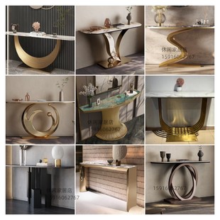 # Italian Light Luxury Stainless Steel Metal Entrance Table Marble Rock Board Wall Entrance Table Entrance Hall Entrance Bracket