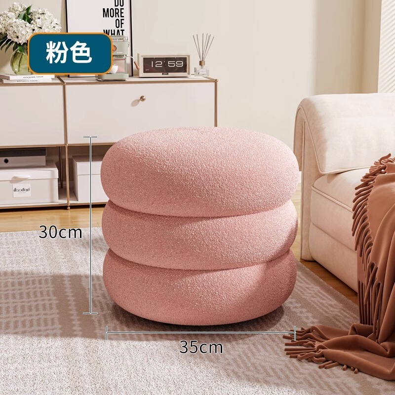 リビングルーム用ラムウールベンチ、家庭用丸型スツール、玄関用ネットセレブ子供用ソファ、低スツール、シンプルなスツール、靴交換用スツール|undefined