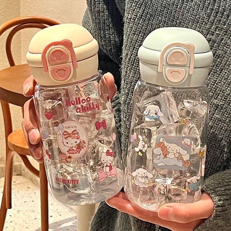 2025 夏の新ロックバウンスダブルストローカップかわいい漫画透明水カップ女の子のための毎日のプラスチックカップ|undefined
