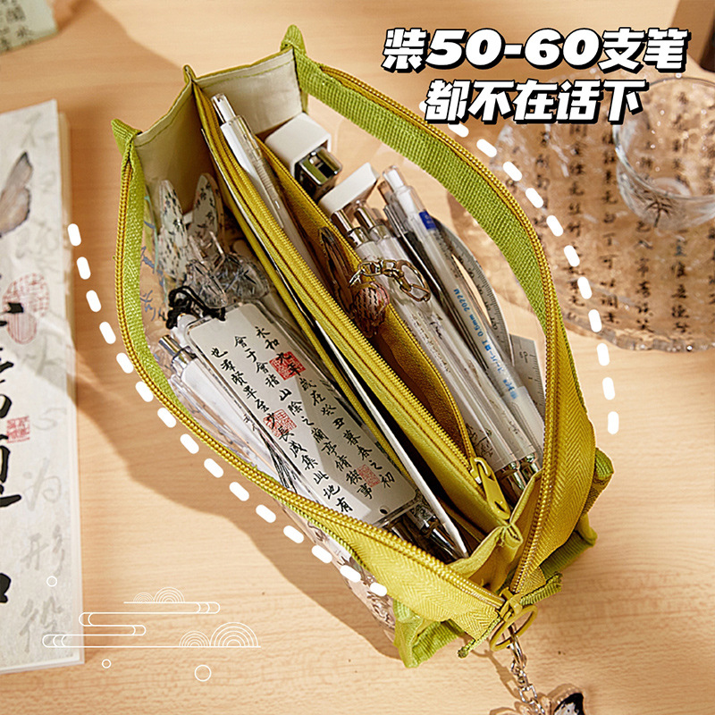 Nuevo bolso de lápiz transparente de gran capacidad para estudiantes Guofeng nuevo estilo chino caja de papelería para niñas de secundaria secundaria simple caja de lápiz literario