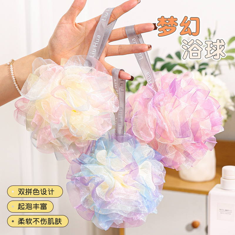 New fantasy colorful bath flower ball high-end soft not scattered bath bubble ball high color value skin-friendly bath ball wholesale