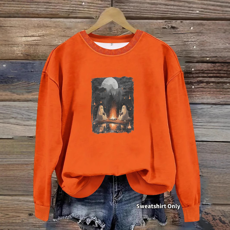 Europe and the United States cross-border autumn and winter women's casual long sleeve round neck Halloween printed pullover sweatshirt sweater wholesale