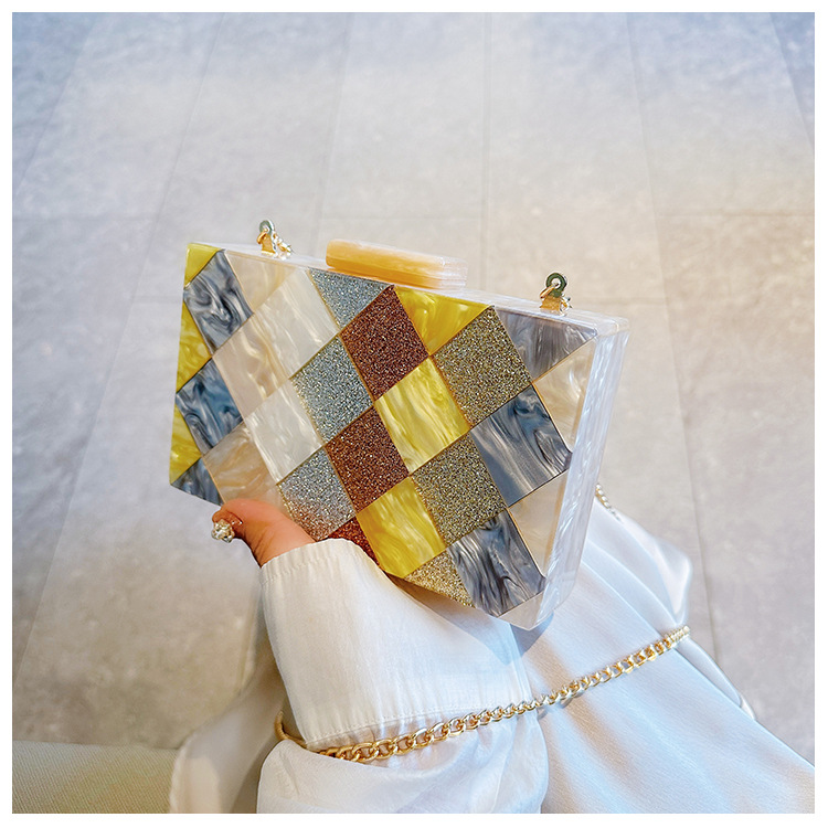 New cross-border foreign trade women's checkered acrylic bag, dinner bag, single-shoulder crossbody wedding and banquet clutch bag undefined