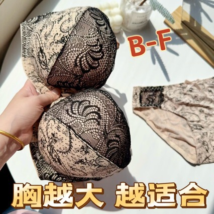 Large Bust Benefit Export Printed Sexy Large Cup Ef Plus Size Bra Set Thin Style Push-Up Plump Underwear Bra