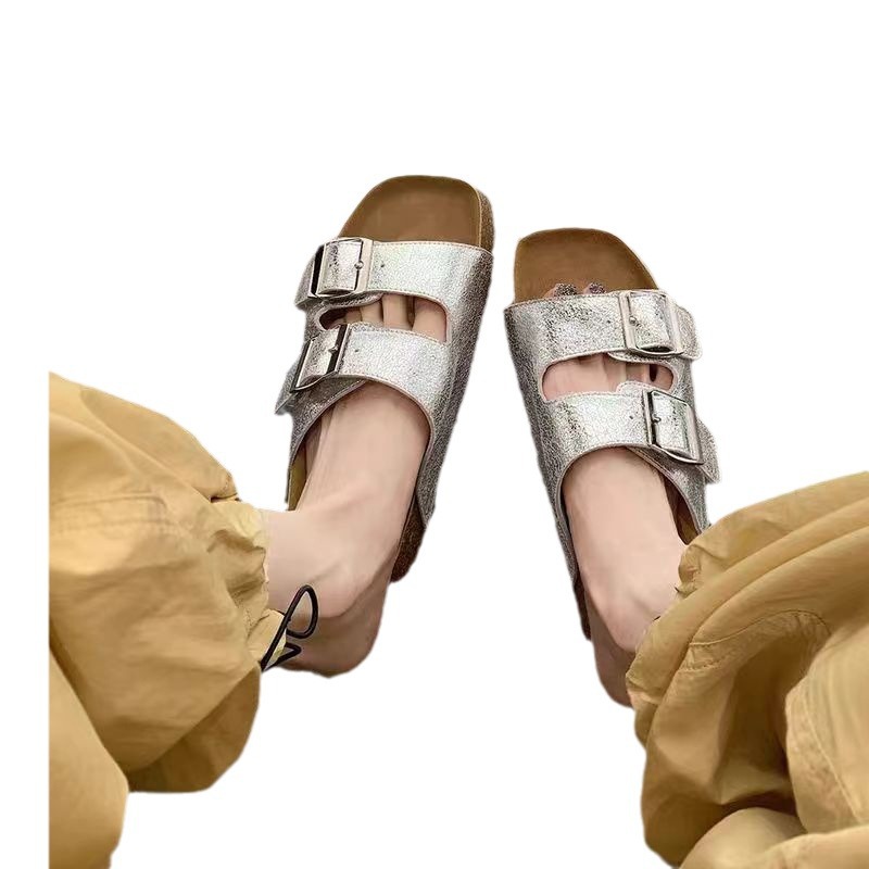 Grava Madre Hong Kong Island Holiday ~ verano nuevo perezoso un pedaleo de doble hebilla para adelgazar la parte inferior gruesa fría traposas Burken