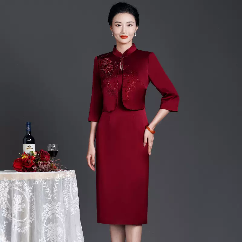 603#新款年轻妈妈装两件套妈妈衣服高级感婚礼喜婆婆妈妈装婚宴礼