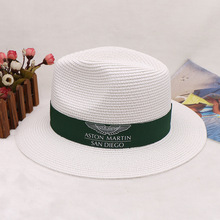 外贸定制LOGO巴拿马草帽女士夏帽子韩版白色草编遮阳帽公司广告帽