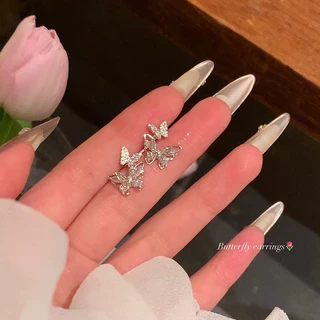 春季镂空闪锆蝴蝶耳环女高级感轻奢气质大气耳饰独特精致绝美耳钉