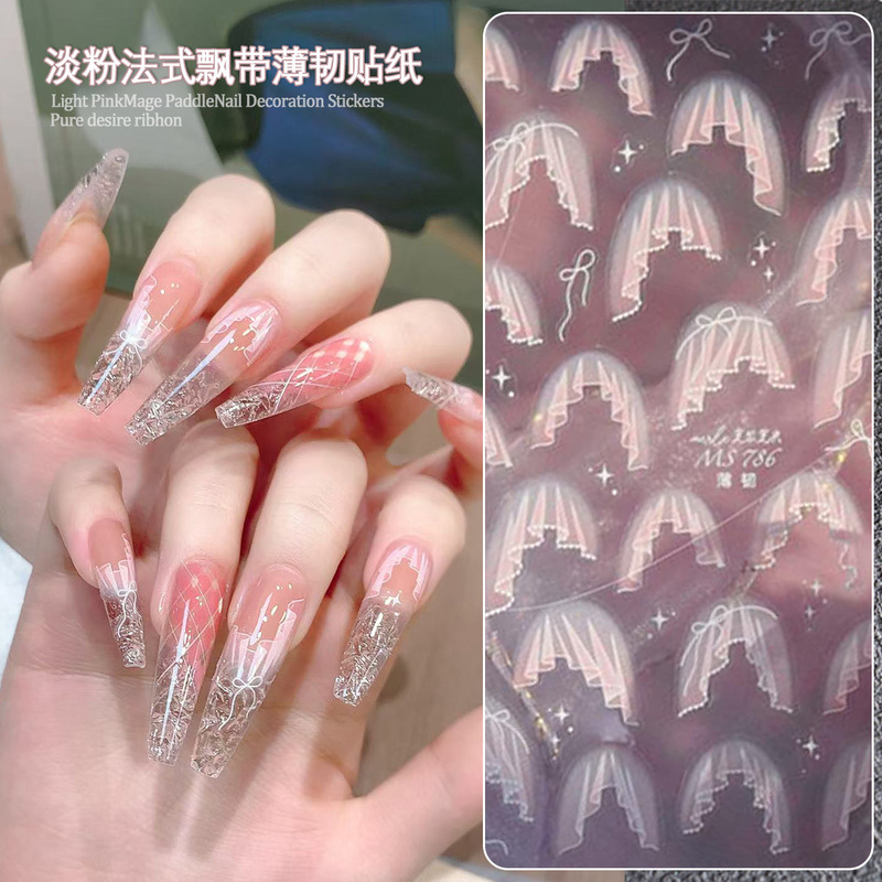 Light powder skirt ribbon thin tough nail art stickers pure wind French lace skirt girl nail stickers decoration wholesale