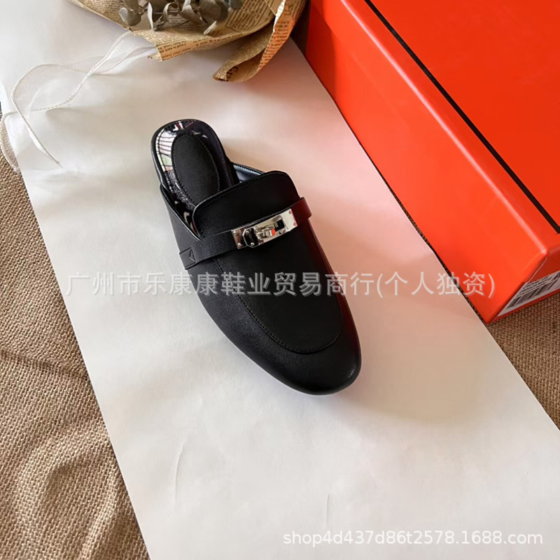 H's Baotou ハーフスリッパ レディース アウターウェア サンダル 2025 新しいロックフラットミュールシューズ多用途怠惰な旅行靴|undefined