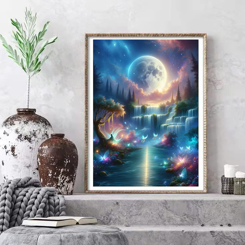 Pintura de diamante de luna transfronteriza, pintura de diamante redonda, pintura de diamante de sala de estar, pintura de diamante DIY, certificación transfronteriza 20X20.