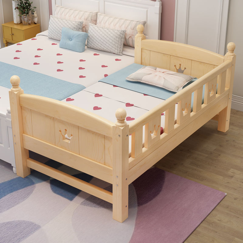 兒童床實木寶寶床男孩拼接床女孩延伸嬰兒床單人公主加寬床帶護欄