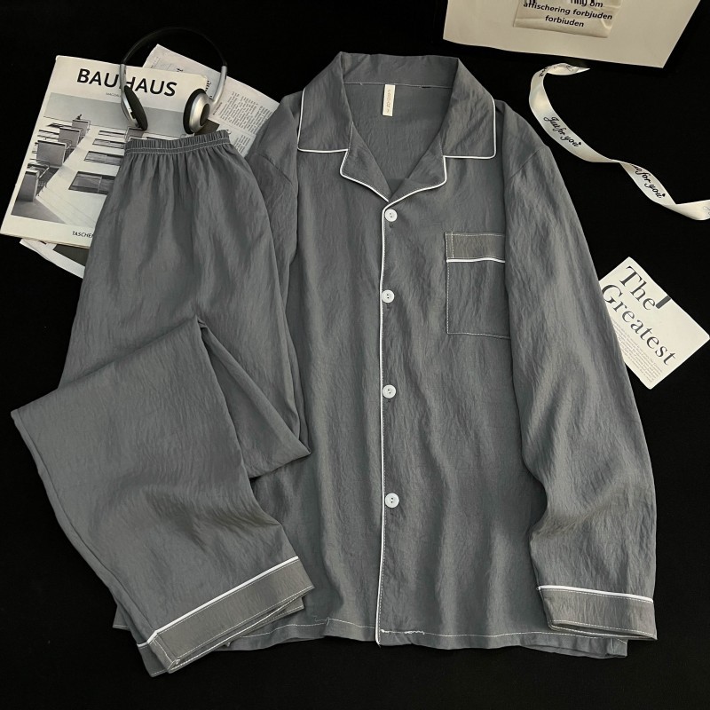 Nuevo algodón nube pijama de hombre primavera y otoño cardigan de manga larga con solapa delgada se puede usar con ropa de casa grande