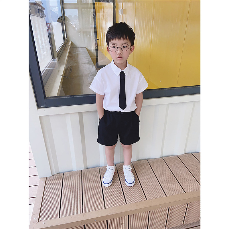儿童班服装学院风套装男女童白衬衣短裤短裙两件套毕业照演出服装