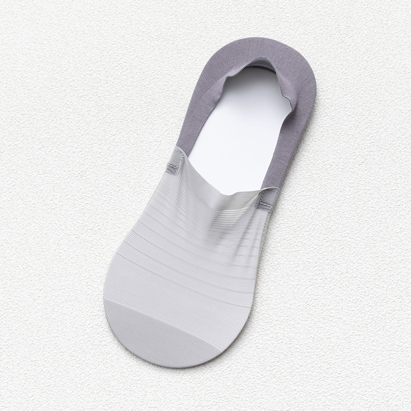 Calcetines invisibles de verano de los hombres calcetines delgados de seda de hielo a rayas finas de corte bajo de silicona antideslizante talón simple barco Calcetines