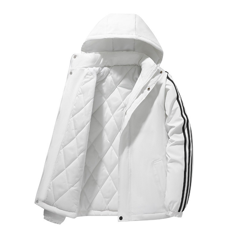 Capa de algodón de invierno para hombres gruesa con capuzas de tres barras de algodón sombrero desmontable chaqueta de algodón suelta de gran tamaño calentamiento ropa de pan casual