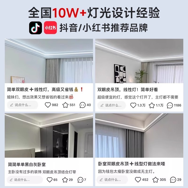 明装双眼皮线型灯客厅免吊顶线形灯槽铝合金仿石膏线线条灯带定制|undefined