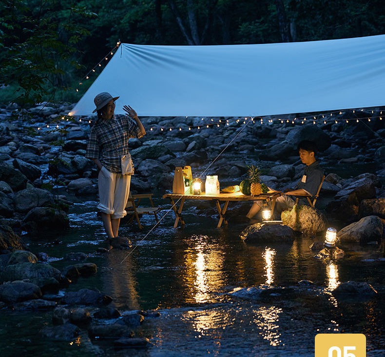 Cross-Border Vinyl Camping Tarp Outdoor 3-4 Person Thickened Coating Rainproof Sun Protection Portable Camping Gear Wholesale