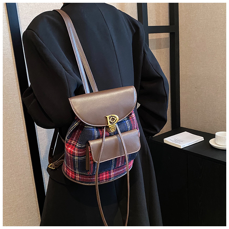 2023 New Woolen Maillard Retro Style Double Shoulder Small Package Women's Bag Single Shoulder Bag Cross Shoulder Handheld Contrast Color Bucket_voghion.com