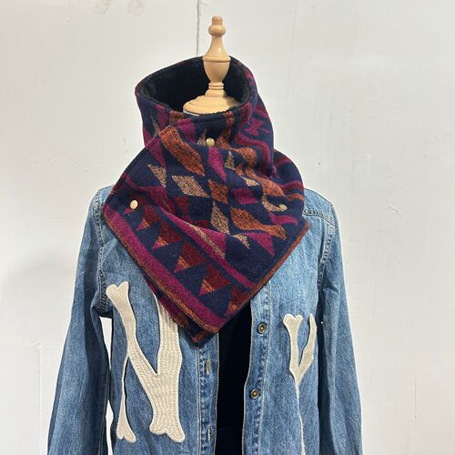 Bohemian Double Button Plaid Wool Knit Scarf with American Cowboy Style