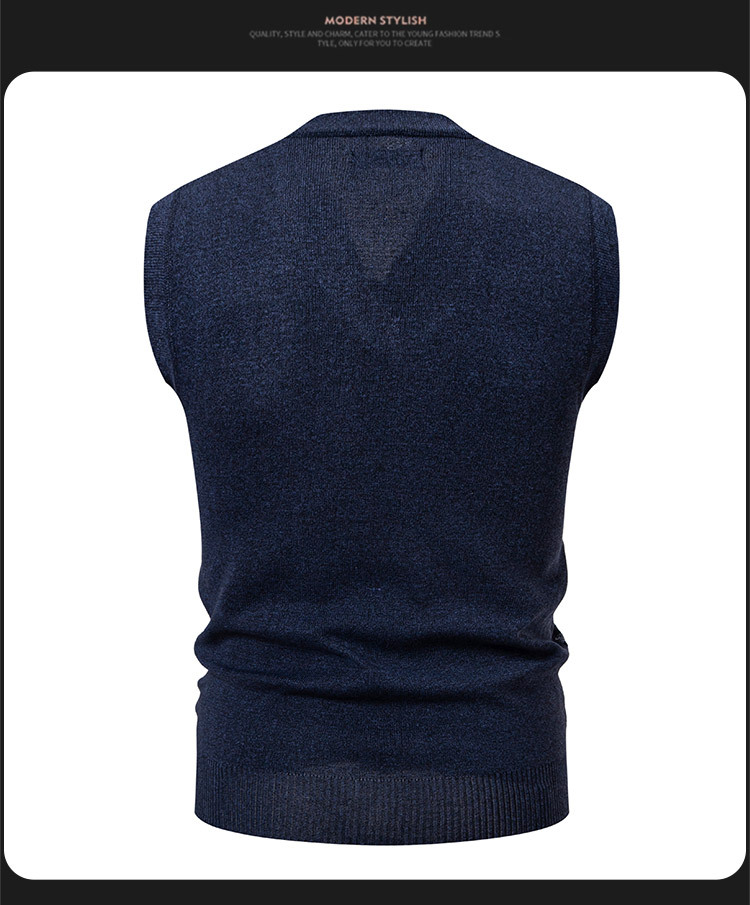 Vêtements pour hommes - Gilet en maille pour hommes - Pull d'hiver/automne ajusté à col en V sans manches - Cardigan décontracté à rayures jacquard pour jeunes_voghion.com