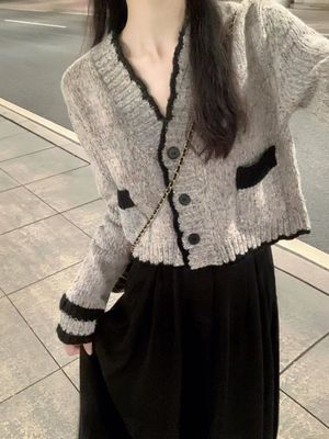 Autumn and winter Little senior Small fragrant wind knitting sweater Cardigan skirt Two piece set