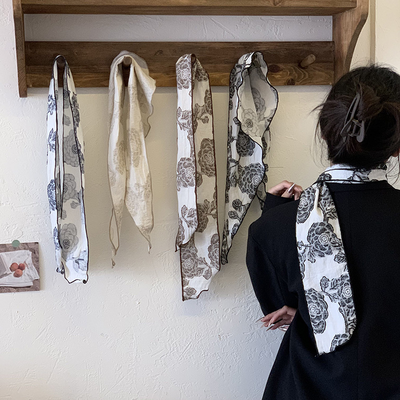 Pañuelo de seda, banda larga, sensación de alta calidad, versión coreana del pañuelo Mori, cinturón de pelo pastoral de verano femenino, protector de cuello, cinturón de cintura al por mayor