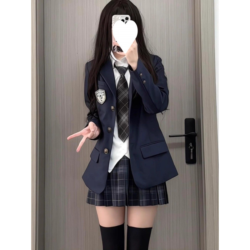 本佐中JK西装外套女正版原创校供学院风藏青色西服制服套装三件套|undefined