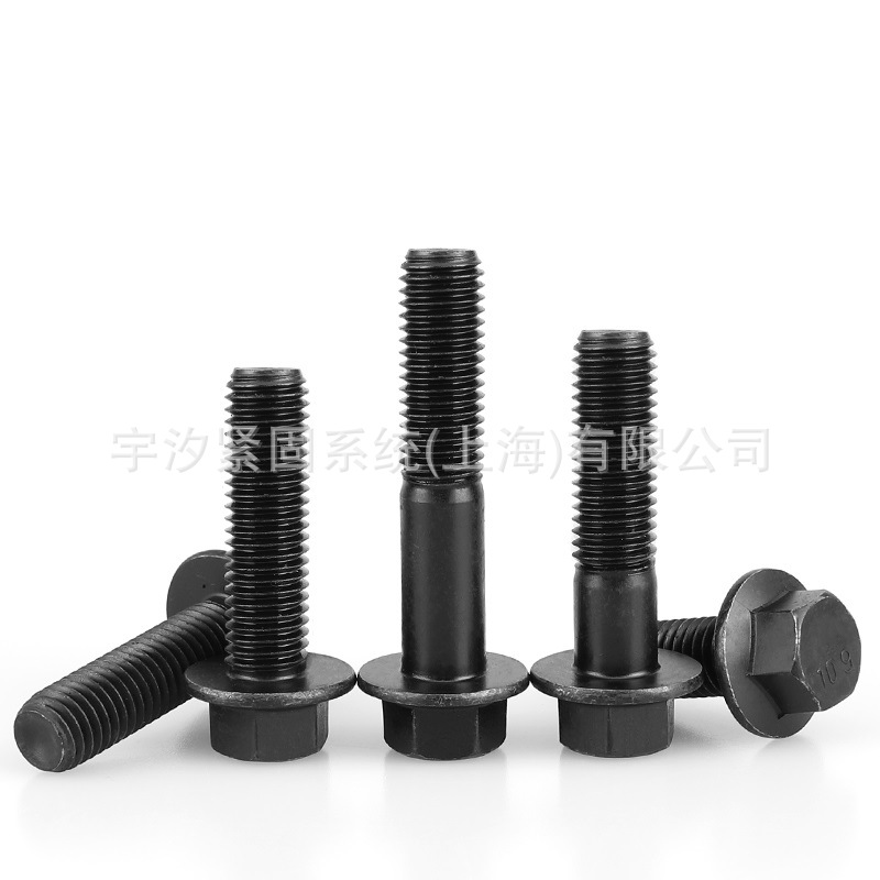 M14X1.5X30~80 10.9级发黑Q185汽车标准细扣六角法兰螺栓带垫螺丝