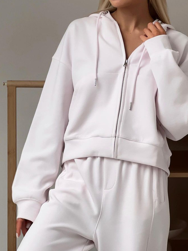 国境を越えた貿易 AliExpress 婦人服新しいジッパーフード付きスポーツカーディガンレースアップパンツツーピースカジュアルスーツ|undefined
