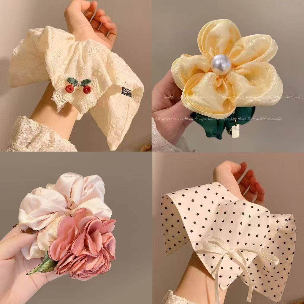 한국 높은 탄력 꽃 머리 밴드 대형 경사 고급 고무 밴드 여름 모리 동백 꽃 머리 로프 포니 테일 헤드웨어