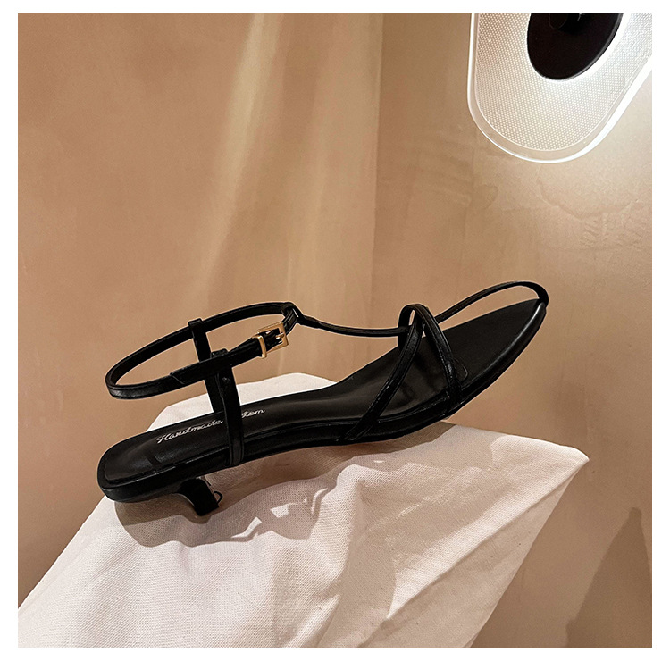Sandal hở mũi nữ quai mảnh gót mèo con 4 cm phong cách tối giản — Màu đen chi tiết 36