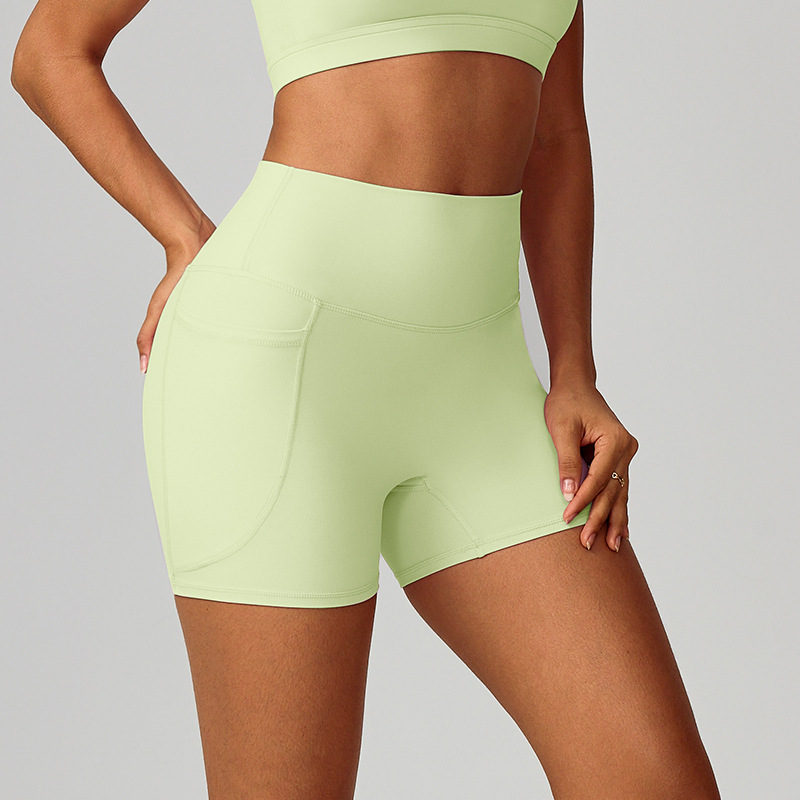 Verano secado rápido desnudo sensación deportivo pantalones cortos de cintura alta correa de pantalones de calzado de bolsillo transpirable pantalones de ejercicio 6425