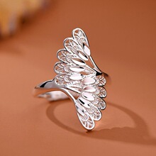 孔雀凤尾羽毛戒指女复古民族风镂空小众个性夸张设计百搭开口指环