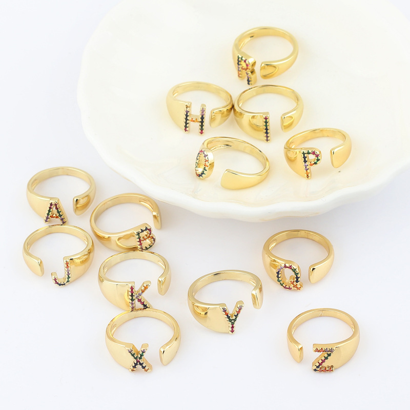 Fashion Letter Copper Open Ring Plating Artificial Gemstones Copper Rings