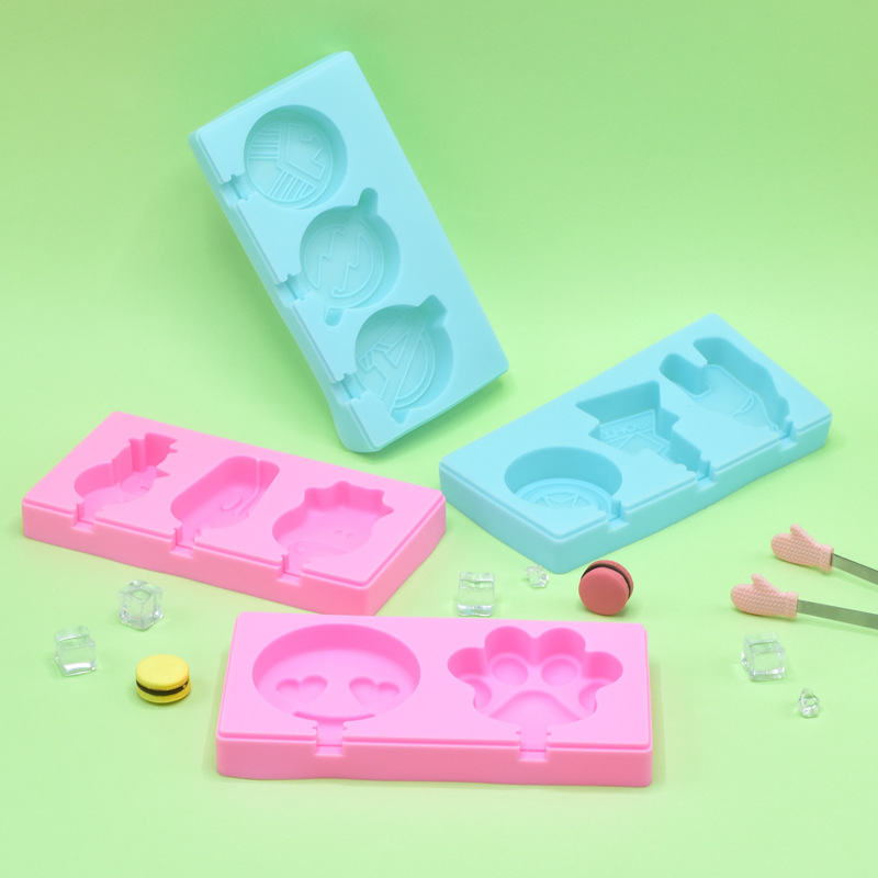 Creativo molde de paleta de silicona de dibujos animados galleta molde de helado molde de paleta de DIY nuevo molde de helado con tapa