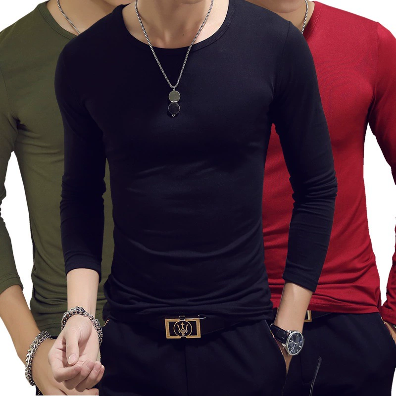 Long‑sleeve autumn T‑shirt, Korean style, slim fit, sizes M–4XL