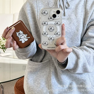 跨境亚马逊适用iPhone15ProMax苹果13搞怪猫咪磁吸卡包手机壳卡通