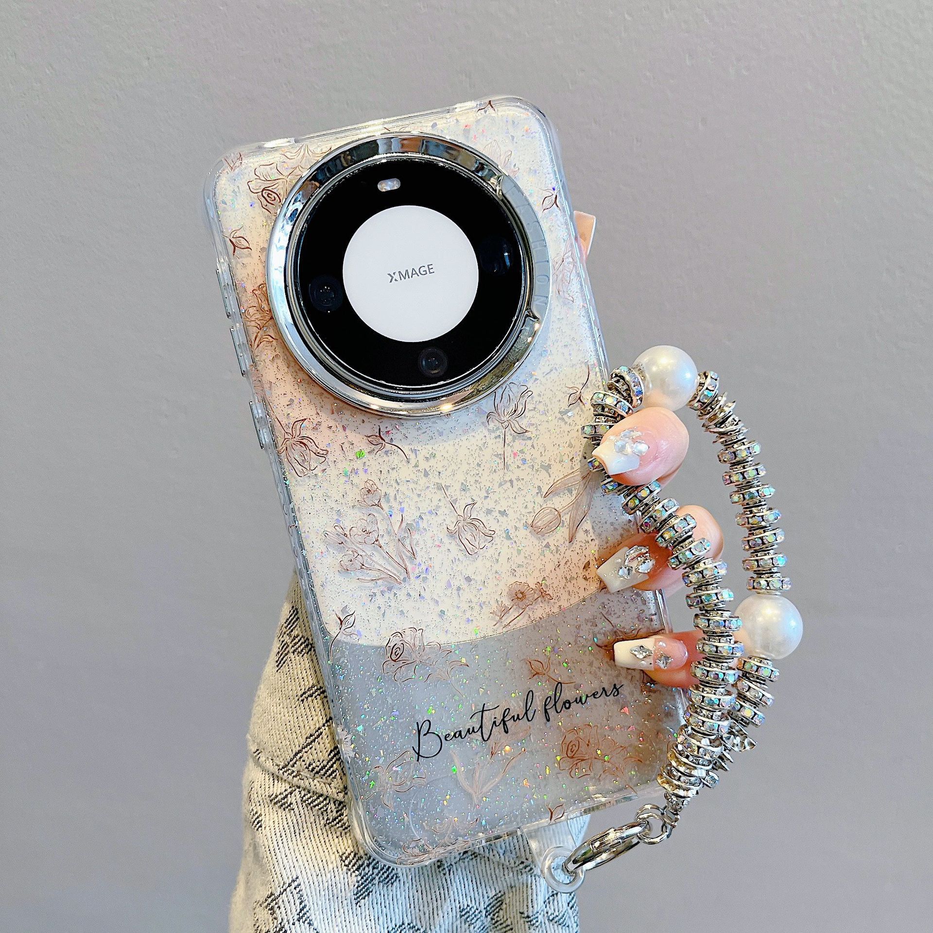 Aesthetic ins brillo mancha boceto flor para Huawei P70Pro funda para teléfono móvil Mate60/70 cadena M70Pro