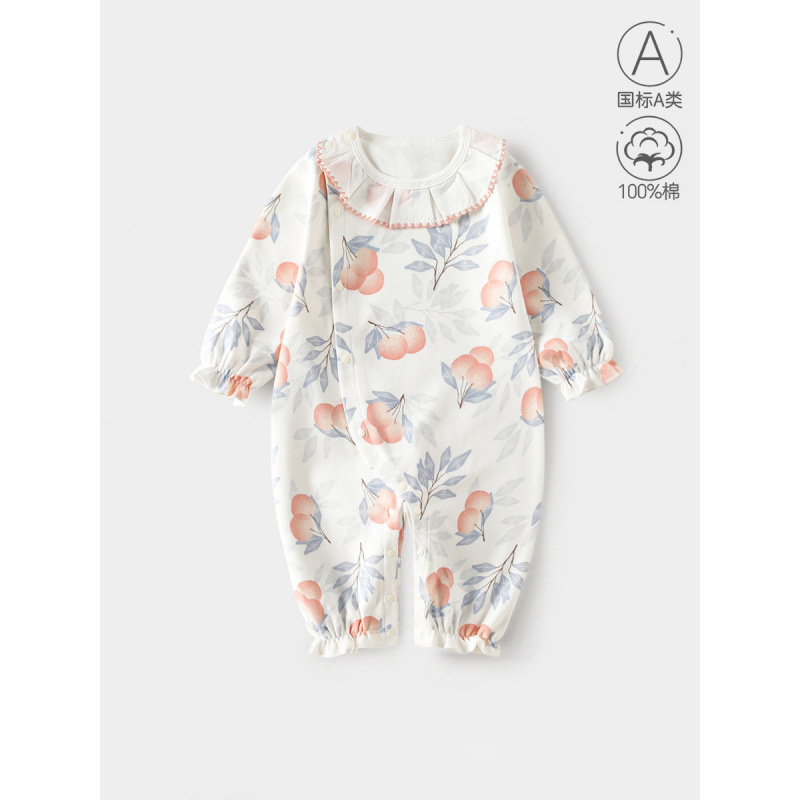 Baby onesie spring and autumn cotton girl baby four seasons outing children's clothing princess style crawling clothes