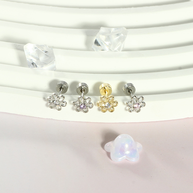 Fashion Diamond Zircon Leaf Earrings for Women - Stainless Steel Colorful Mini Ear Accessories detail image 8