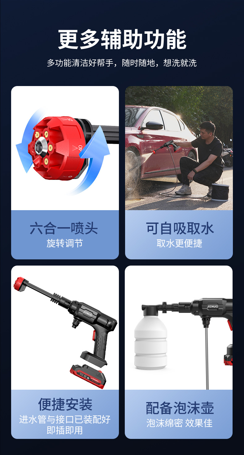 Geno Wireless Car Washer Car Wash Gun Car Household High Voltage Lithium Battery Car Brush High Power Handheld Charging Water Gun