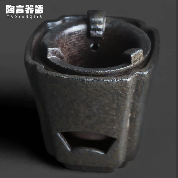 Retro-Style Black and Gold Square Charcoal Stove for Chinese Kung Fu Tea Ceremony, Small Detachable Inner Pot for Tea Brewing